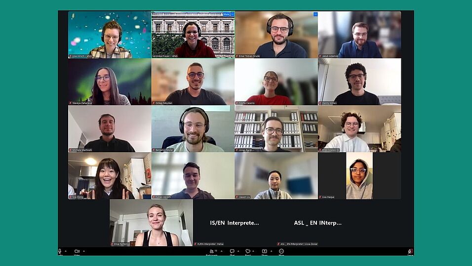 Screenshot mit Gesichtern der Teilnehmenden bei der Online-Preisverleihung 