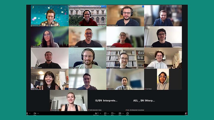 Screenshot mit Gesichtern der Teilnehmenden bei der Online-Preisverleihung 