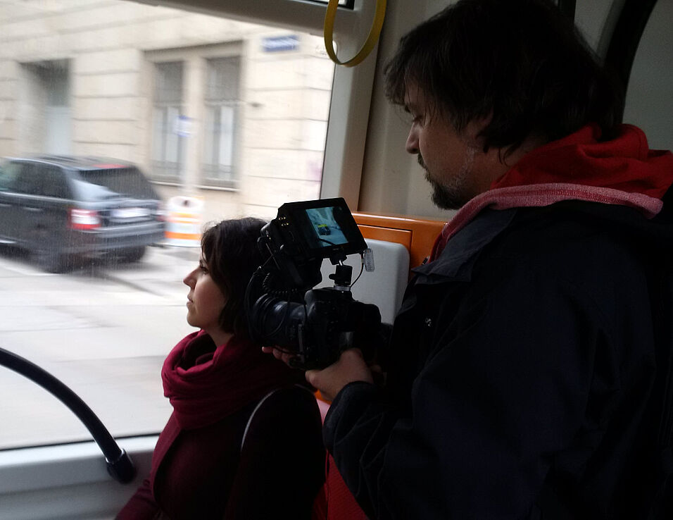 Filming on the road in a Viennese tram