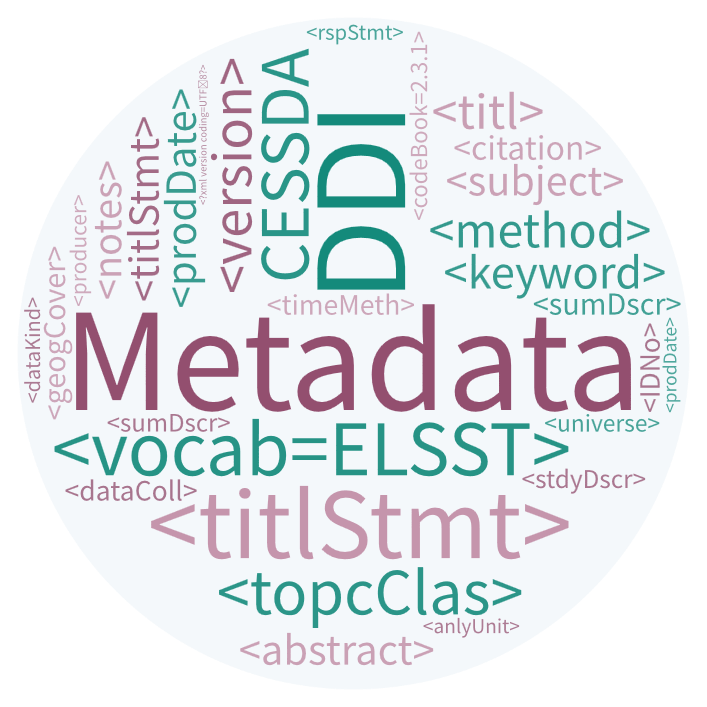 A wordcloud of metadata terms